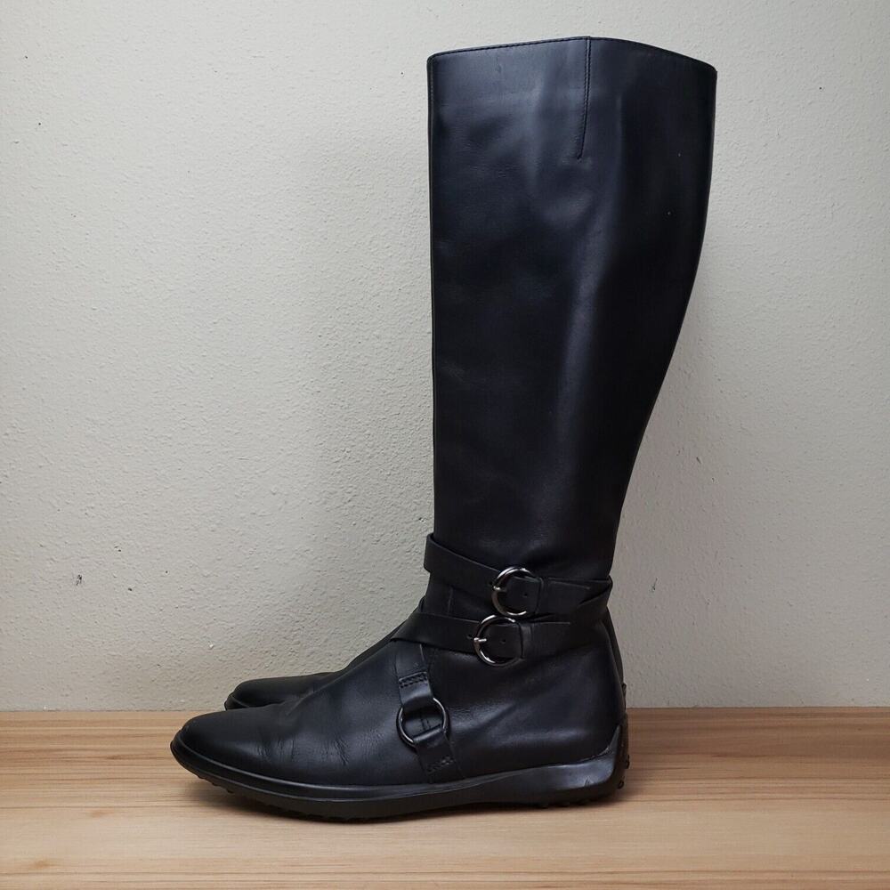 Tod's Womens‎ Ascot Black Leather Side Zip Knee High Riding Boots Size 5.5